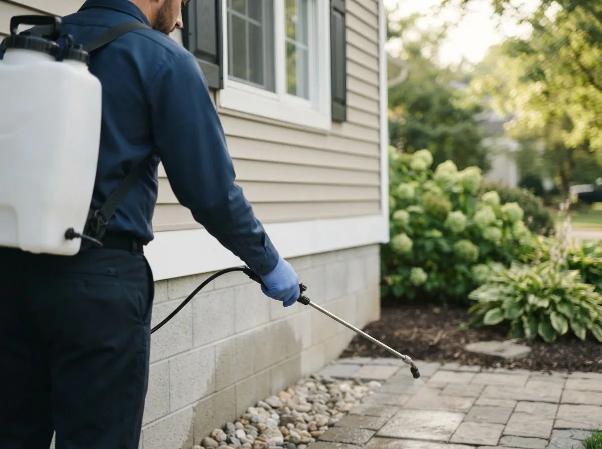 Pest control technician inspecting a home in Marshallville, GA